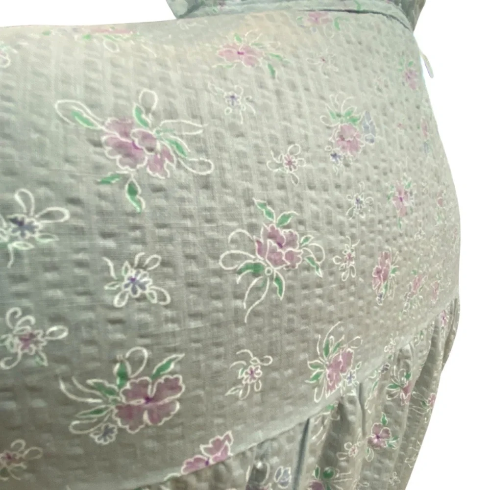 VINTAGE Made in USA Fascination 2X Blue Floral Button-Front Nightgown Lace Trim